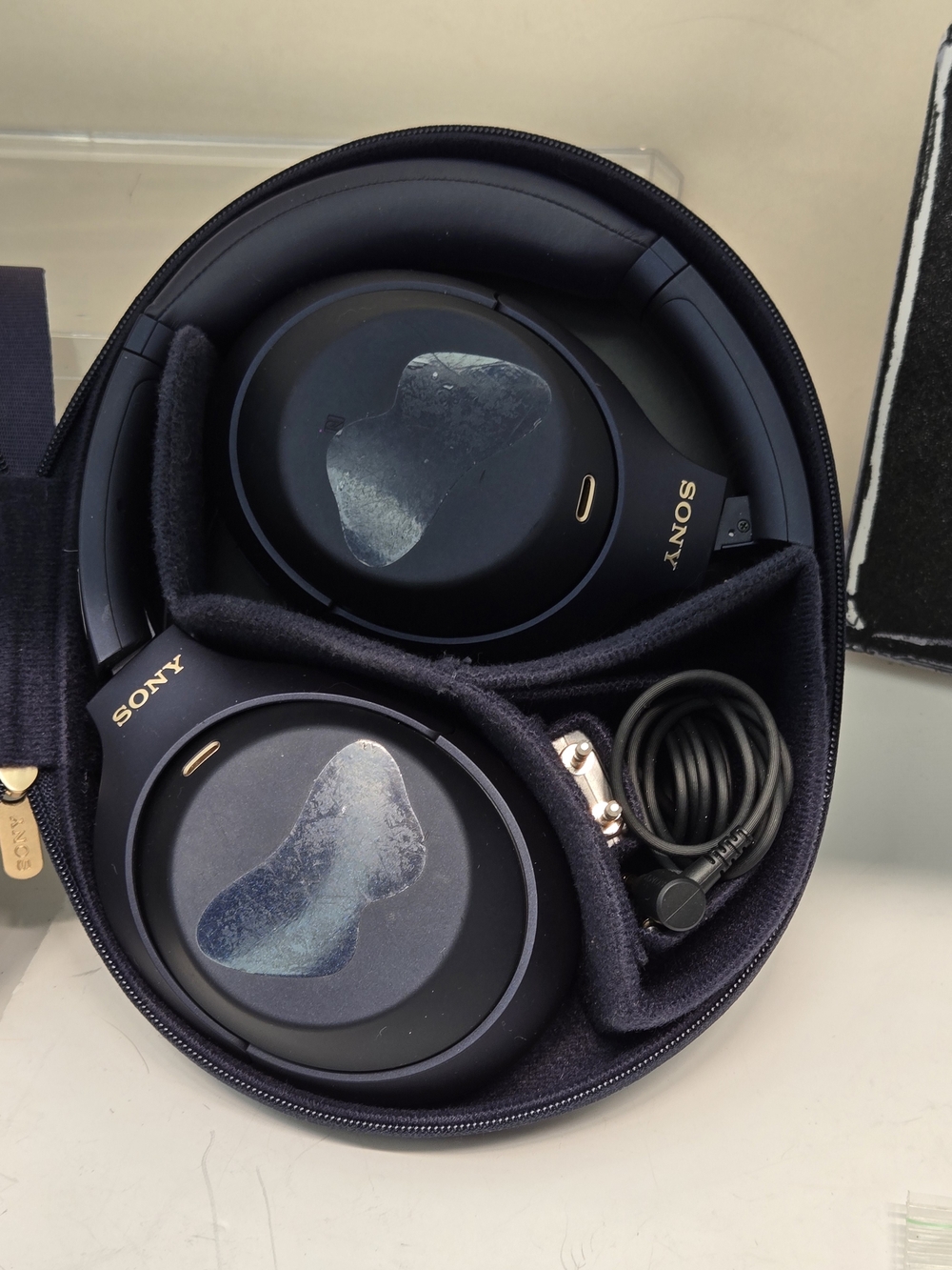 Sony Over-Ear Noise Cancelling Headphones in Navy Blue with Gold Accents